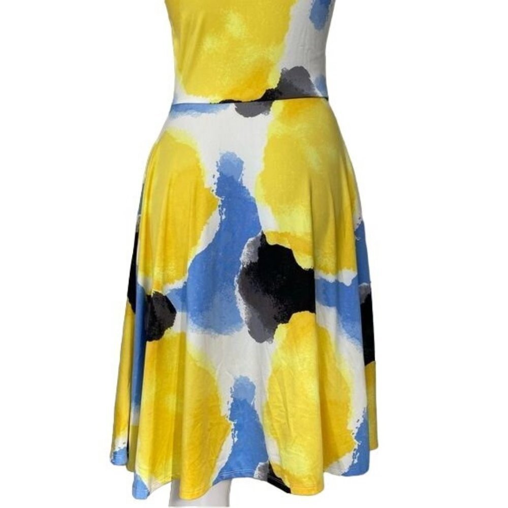 LulaRoe Nicki Dress With Pockets Blue Yellow White Black Maxi Stretchy Dress - Picture 9 of 11